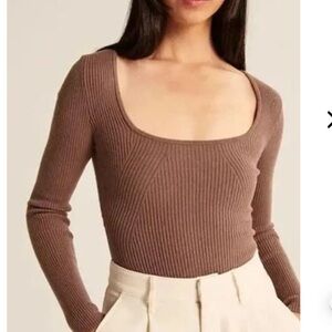 Abercrombie & Fitch Long Sleeve Square Neck Sweater Ribbed Bodysuit Thong